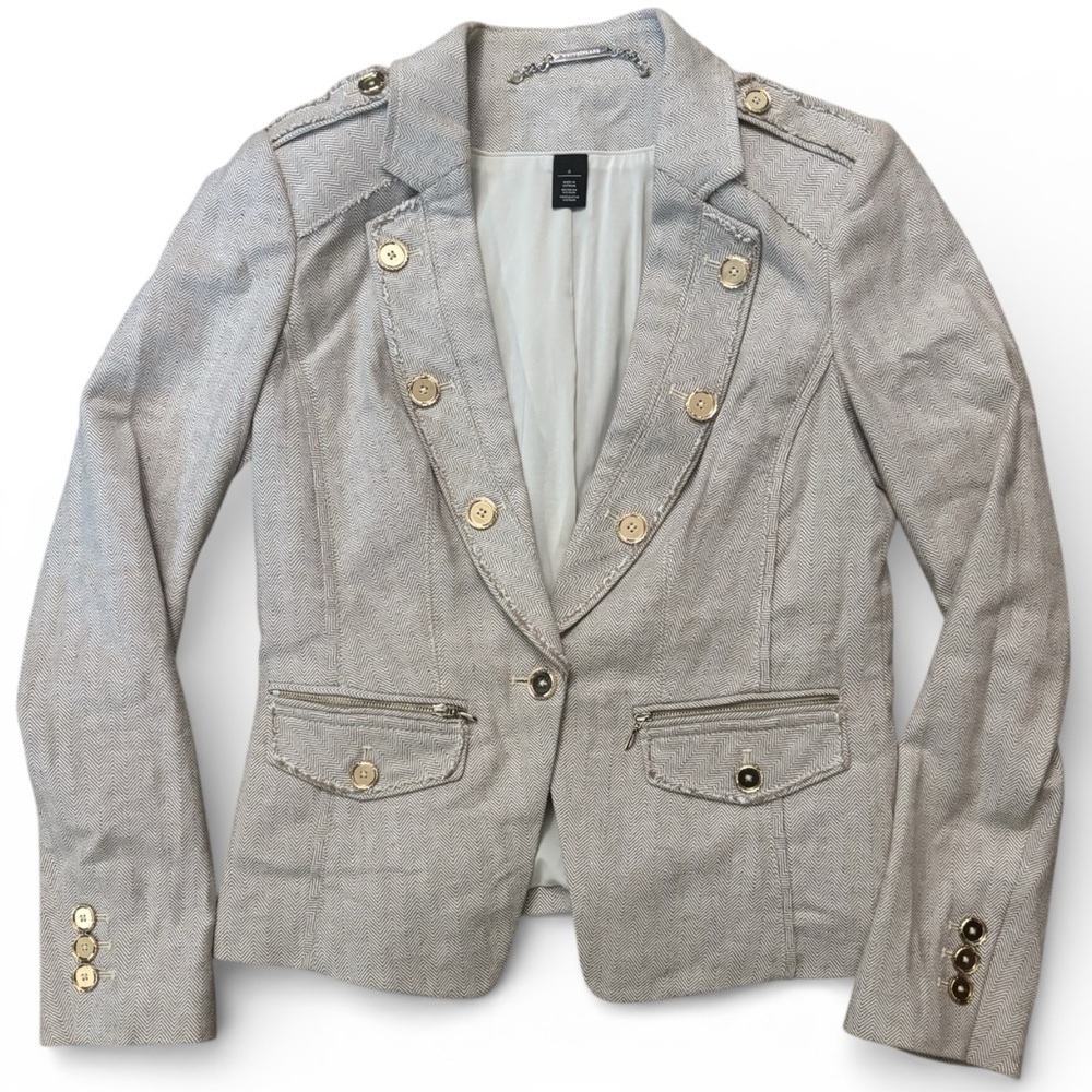 White House/ Black Market Women's Tweed Like Blazer with Gold Accents